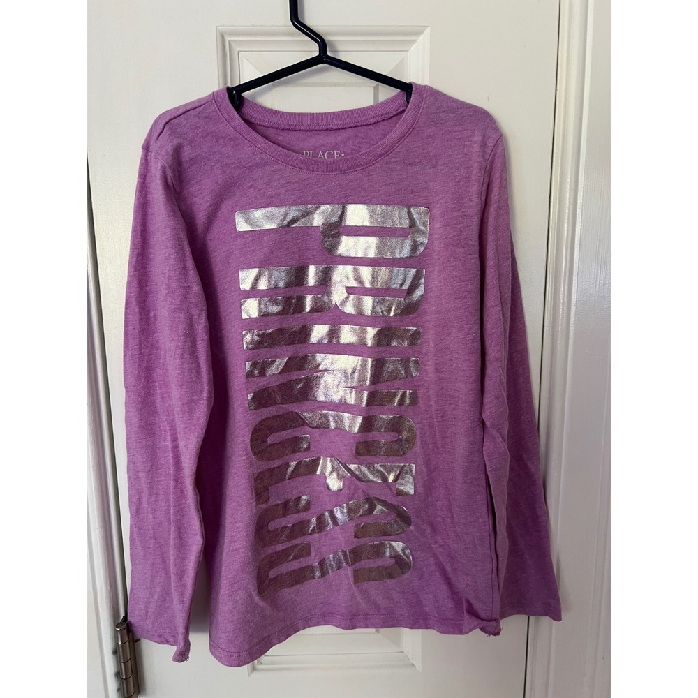 The Childrens Place Girls Purple Silver Metallic Princess Graphic Tee Size M 7/8